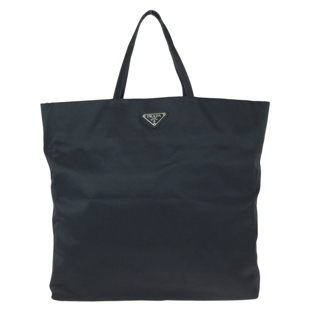 Prada Black Silver Satin Tote Bag