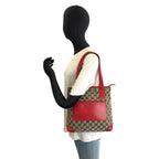 Gucci Red Beige GG Canvas Leather 019 Tote Shoulder Bag — view 7