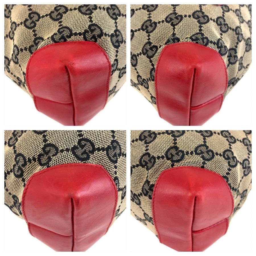 Gucci Red Beige GG Canvas Leather 019 Tote Shoulder Bag — view 4
