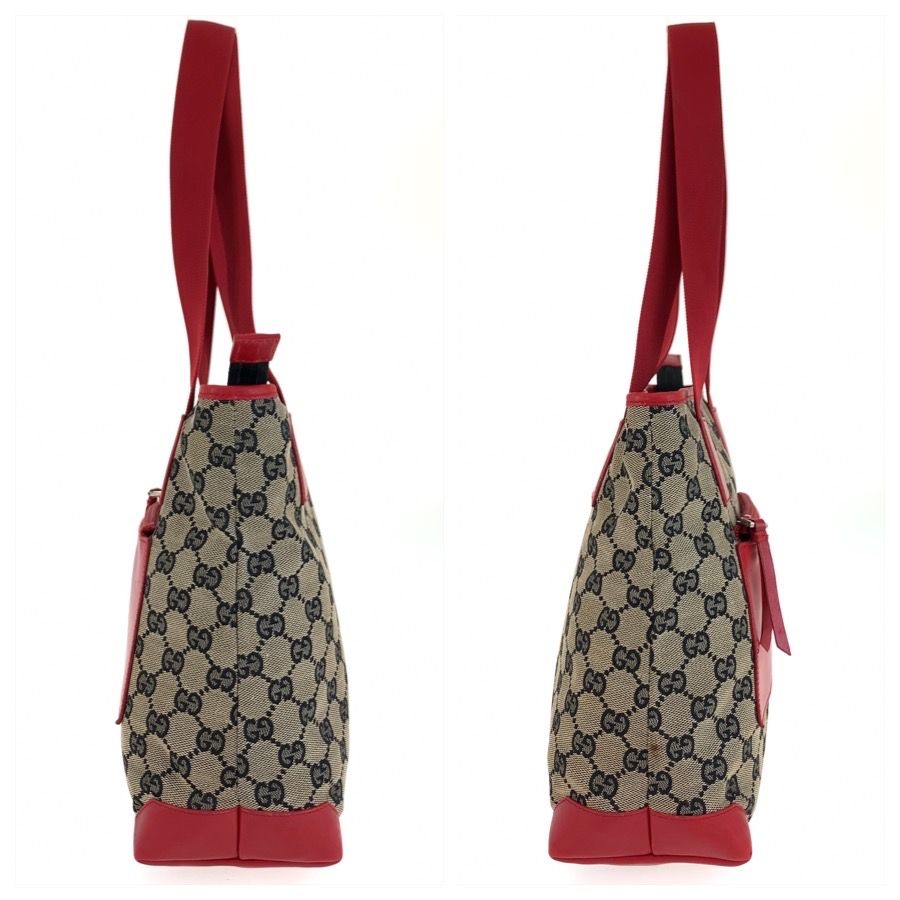 Gucci Red Beige GG Canvas Leather 019 Tote Shoulder Bag — view 8