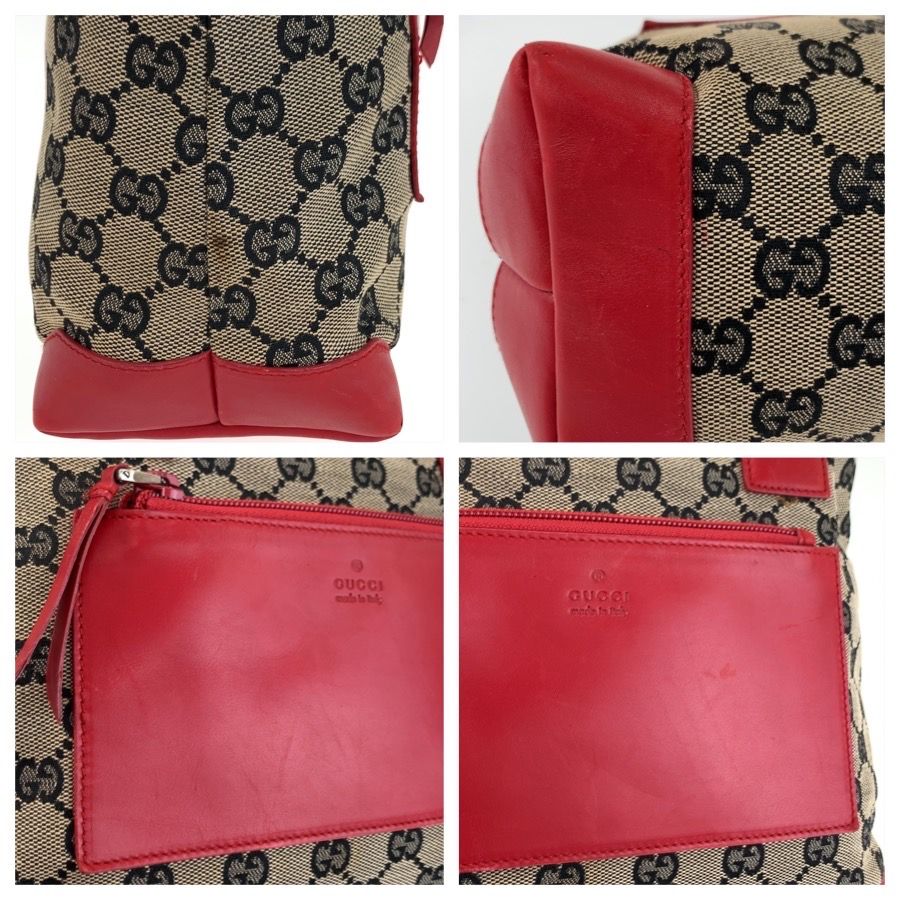Gucci Red Beige GG Canvas Leather 019 Tote Shoulder Bag — view 5