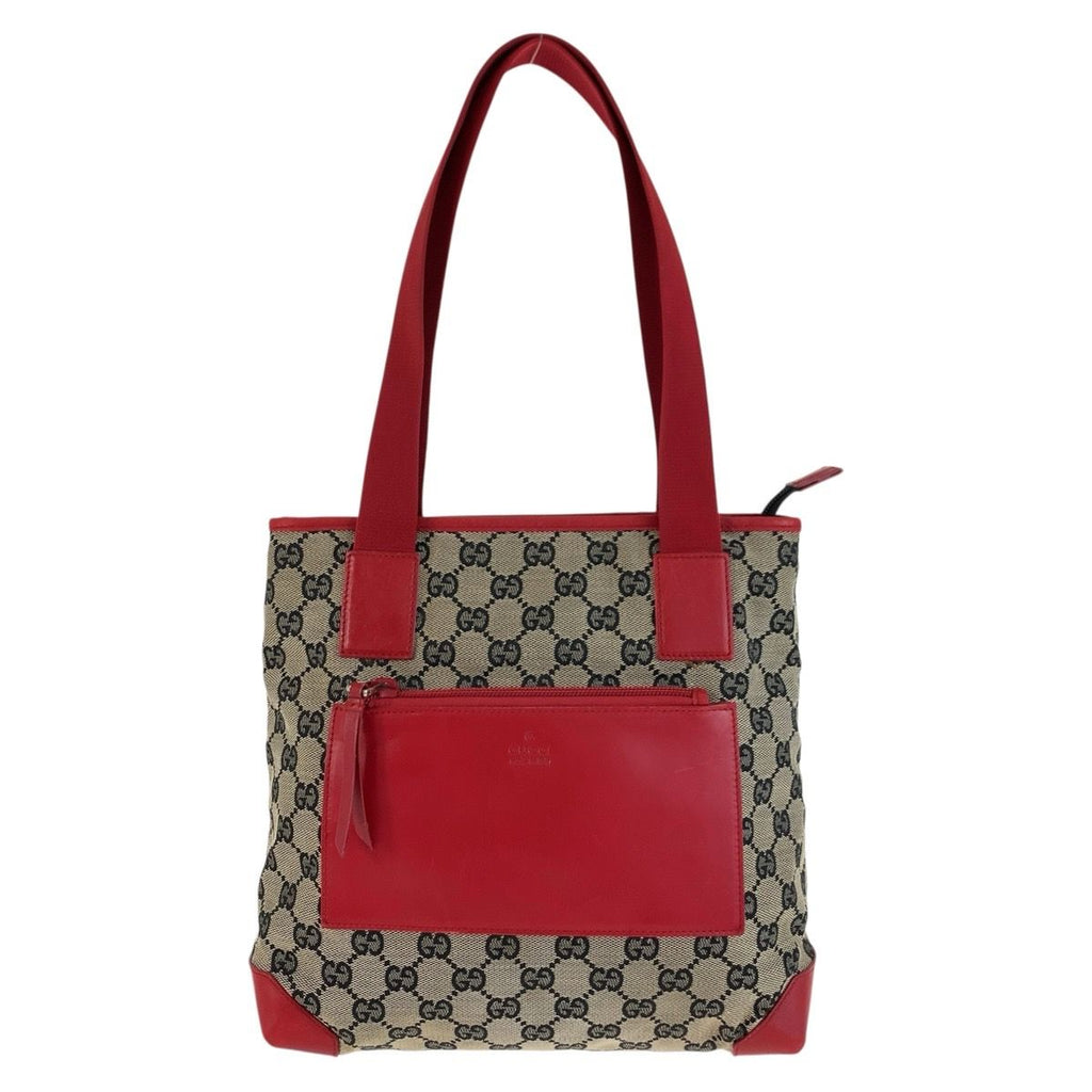 Gucci Red Beige GG Canvas Leather 019 Tote Shoulder Bag