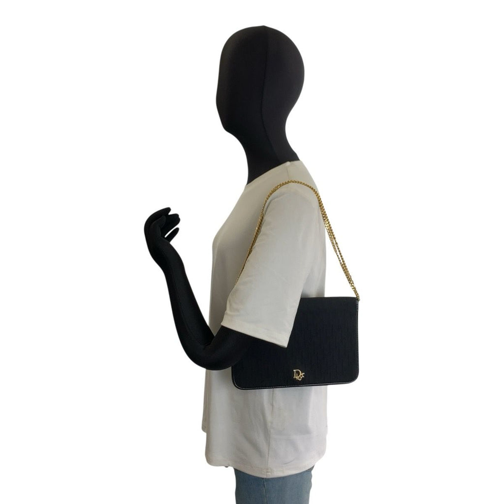 Dior Trotter Black Gold Canvas Chain Shoulder Bag Pochette — view 6
