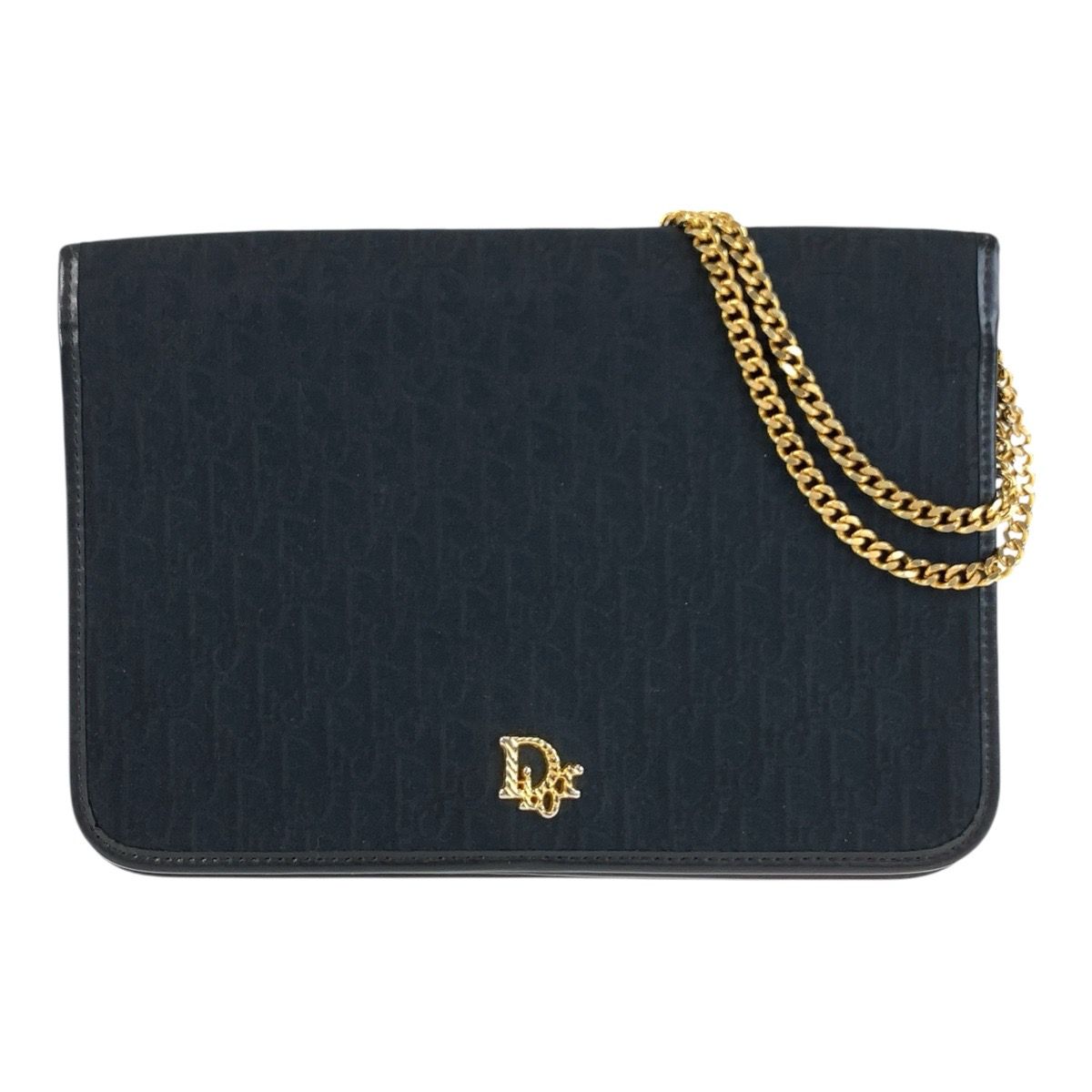Dior Trotter Black Gold Canvas Chain Shoulder Bag Pochette