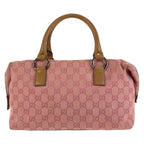 Gucci Pink Brown Silver GG Canvas Leather Handbag