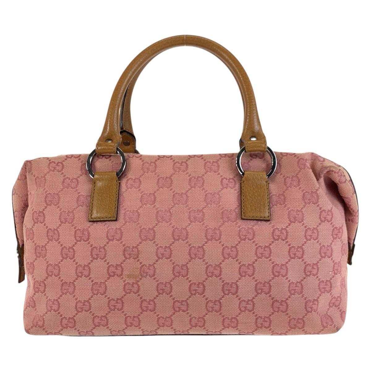 Gucci Pink Brown Silver GG Canvas Leather Handbag