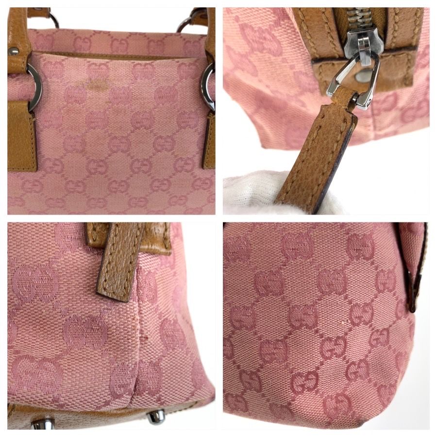 Gucci Pink Brown Silver GG Canvas Leather Handbag — view 5