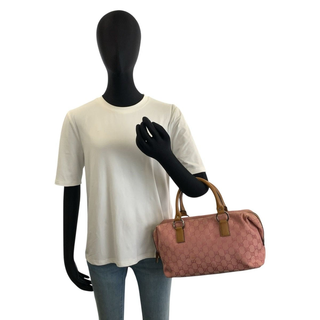 Gucci Pink Brown Silver GG Canvas Leather Handbag — view 7