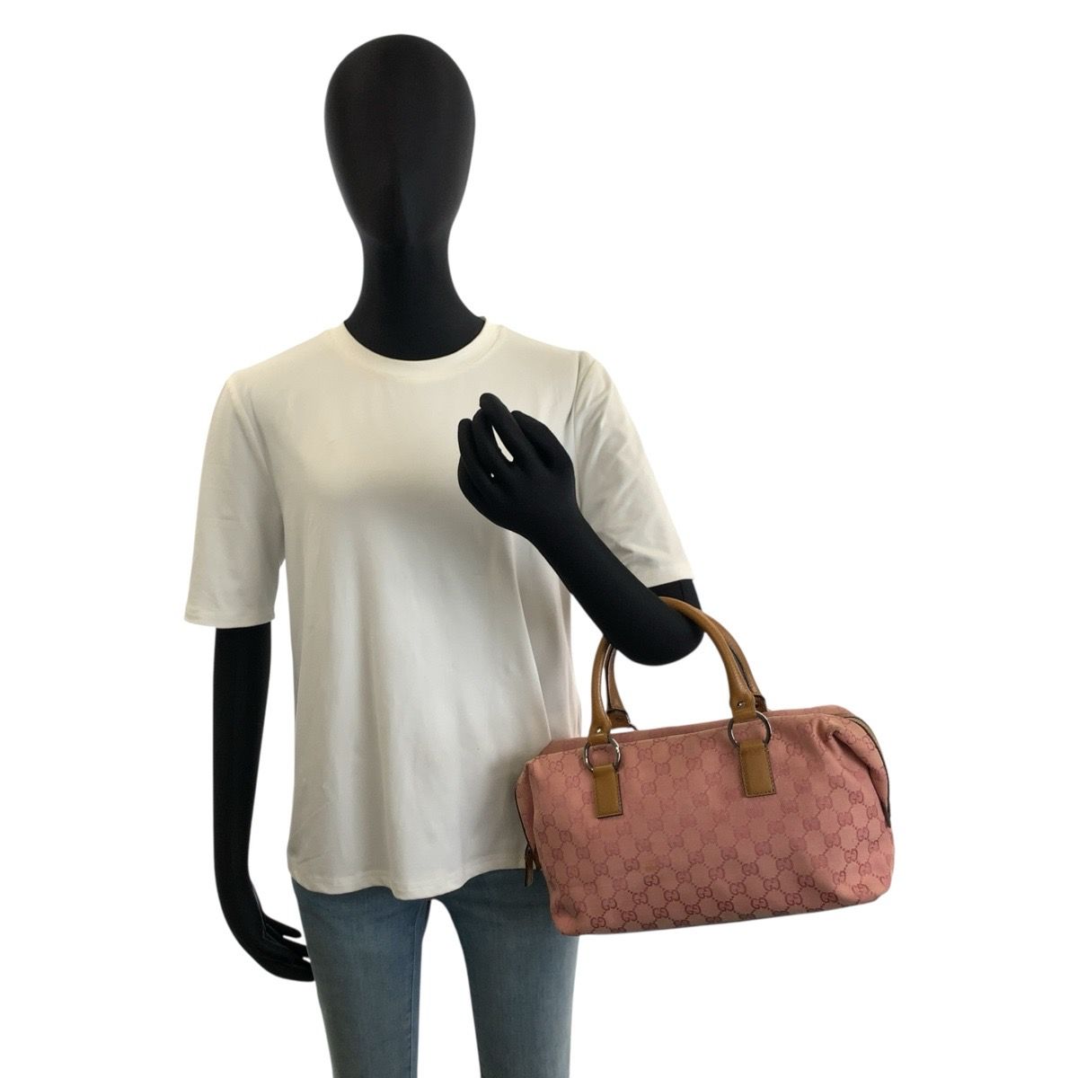 Gucci Pink Brown Silver GG Canvas Leather Handbag — view 7