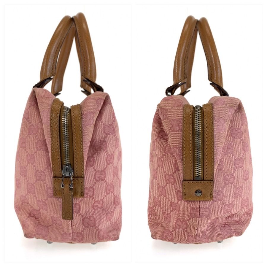 Gucci Pink Brown Silver GG Canvas Leather Handbag — view 8