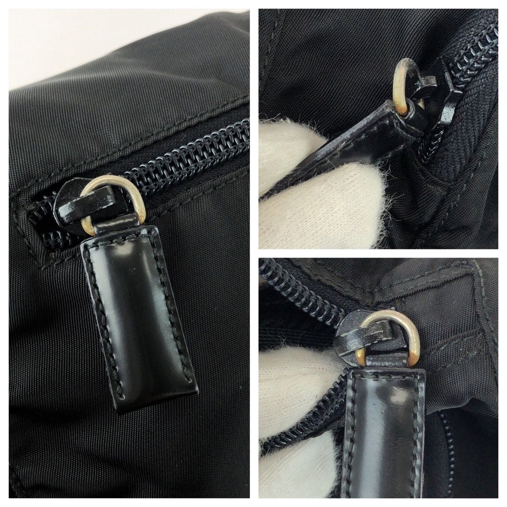 Prada Tessuto Black Silver Nylon Leather Shoulder Bag — view 5