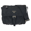 Prada Tessuto Black Silver Nylon Leather Shoulder Bag