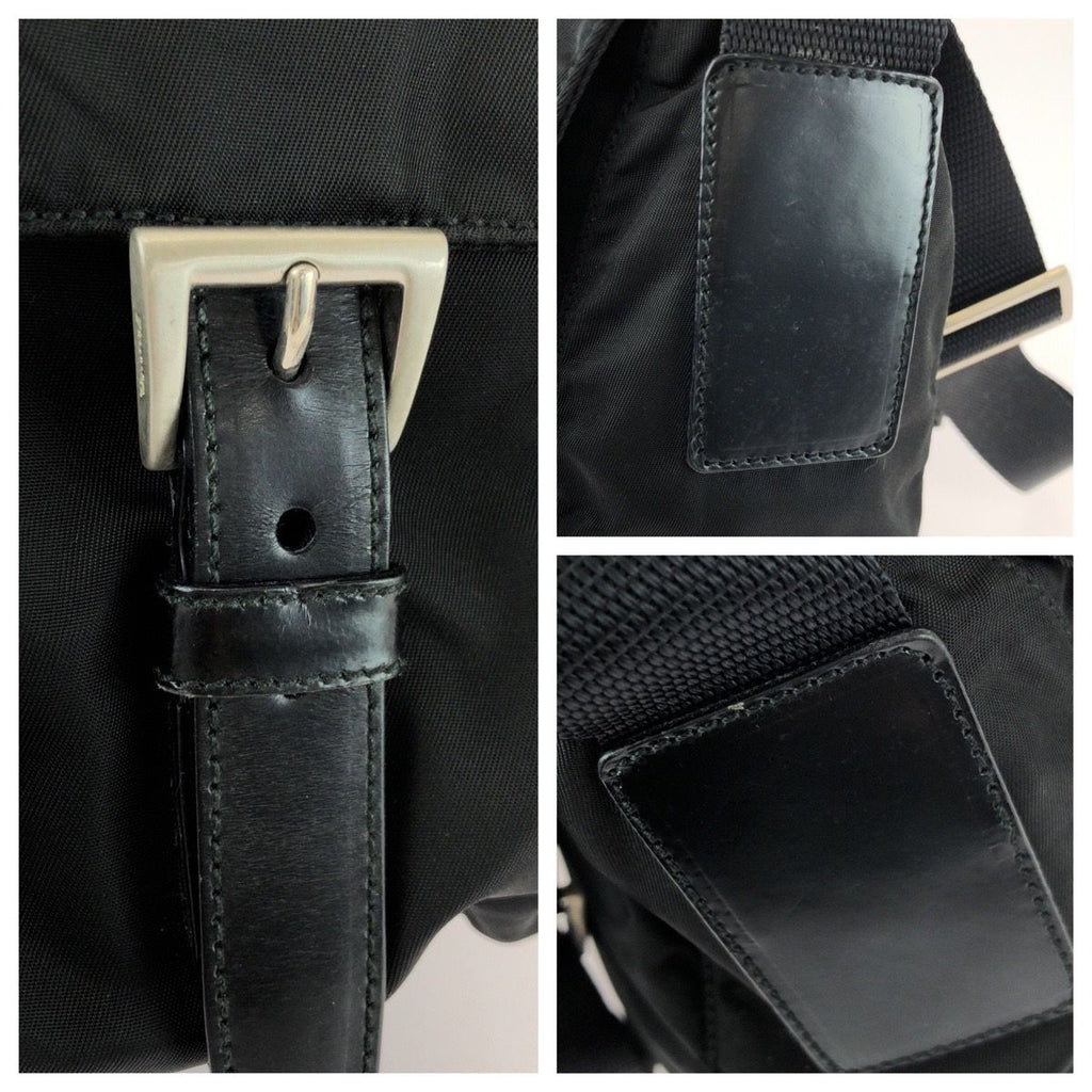 Prada Tessuto Black Silver Nylon Leather Shoulder Bag — view 6