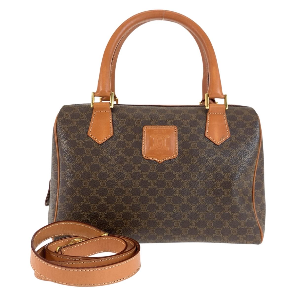 Celine Vintage Macadam Brown Gold 2-Way Shoulder Bag