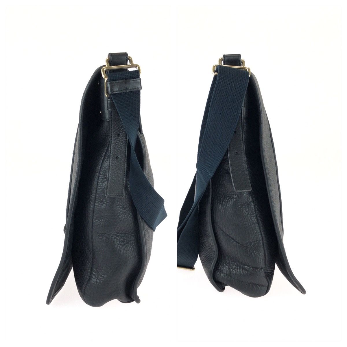 Saint Laurent Vintage YSL Black Navy Gold Leather Shoulder Bag — view 8