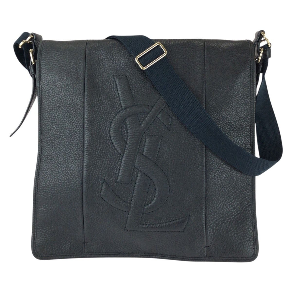 Saint Laurent Vintage YSL Black Navy Gold Leather Shoulder Bag