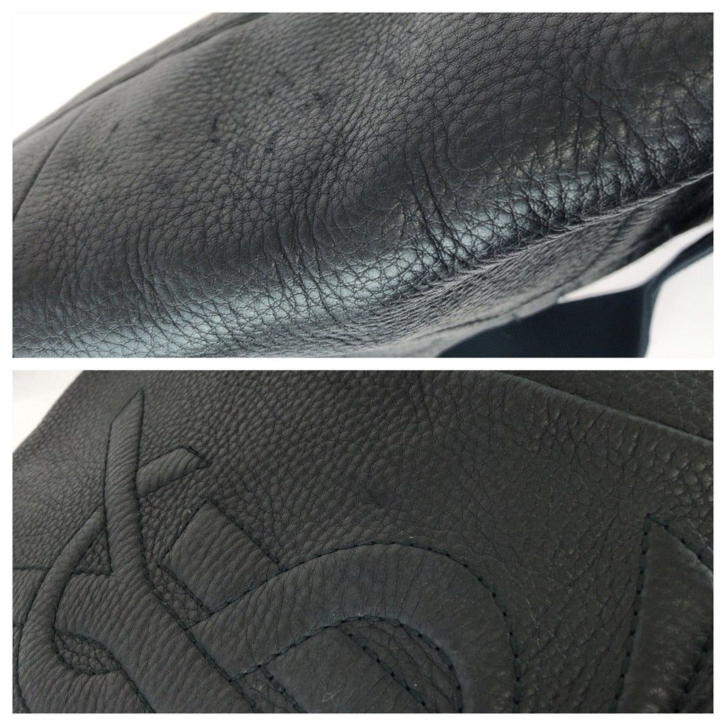 Saint Laurent Vintage YSL Black Navy Gold Leather Shoulder Bag — view 6