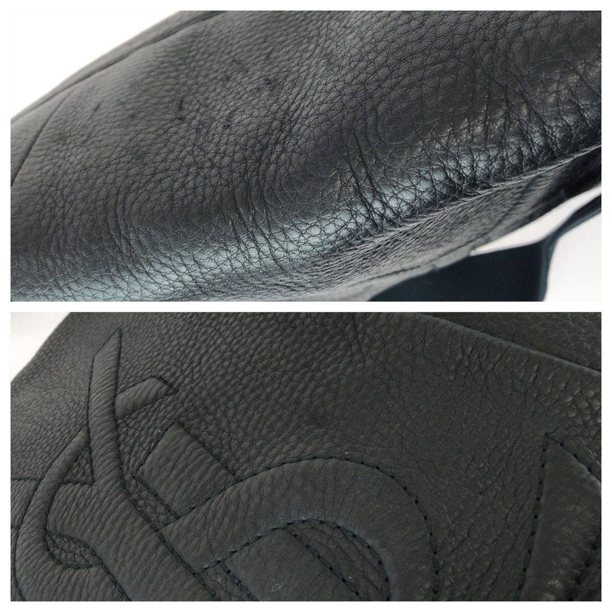 Saint Laurent Vintage YSL Black Navy Gold Leather Shoulder Bag — view 6