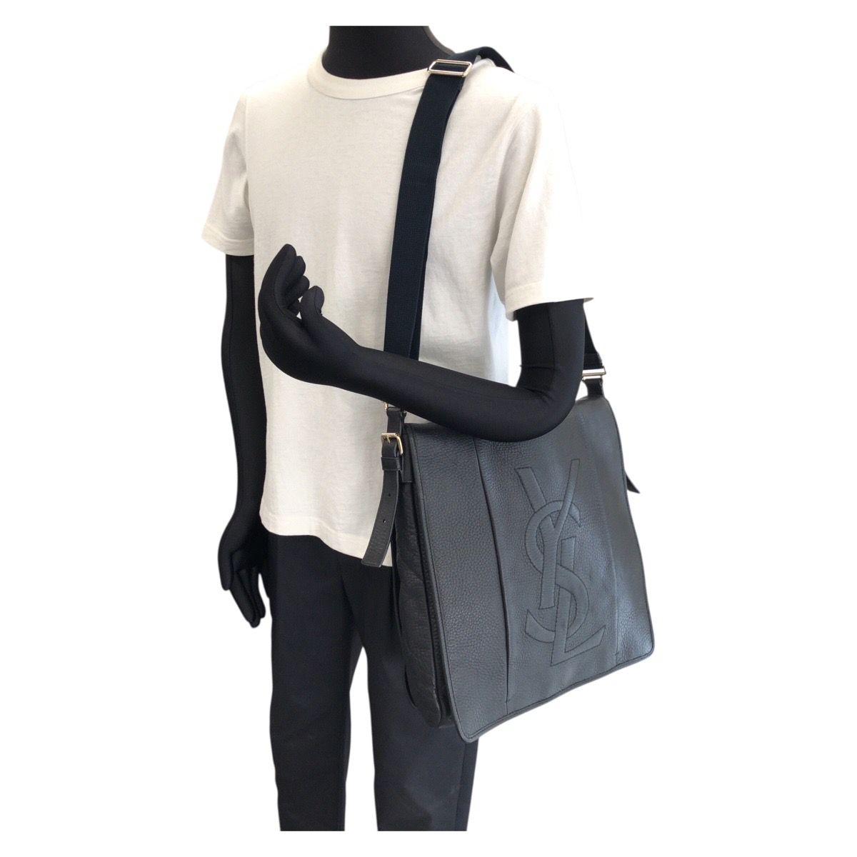 Saint Laurent Vintage YSL Black Navy Gold Leather Shoulder Bag — view 7
