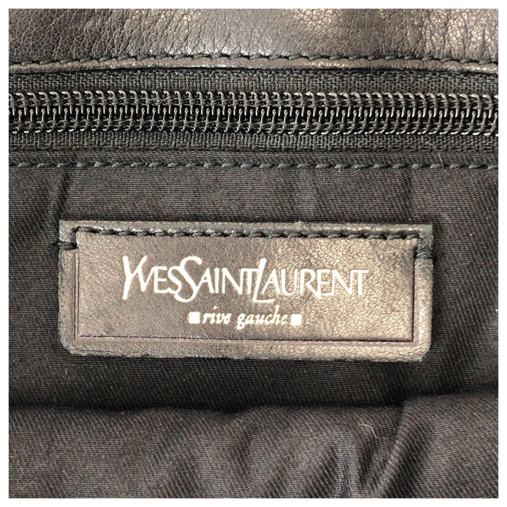 Saint Laurent Vintage YSL Black Navy Gold Leather Shoulder Bag — view 4