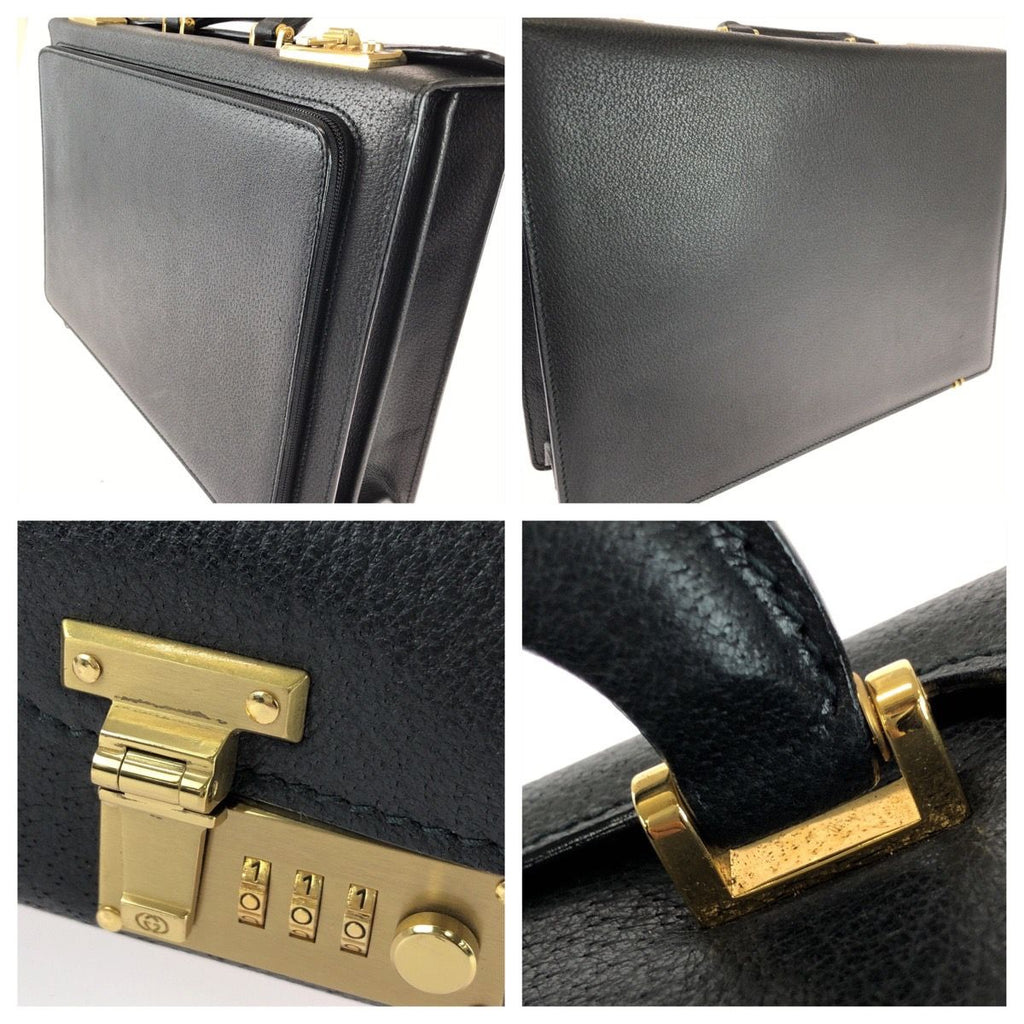 Gucci Vintage Prestige Leather Attache Case Black Gold Business Bag — view 5