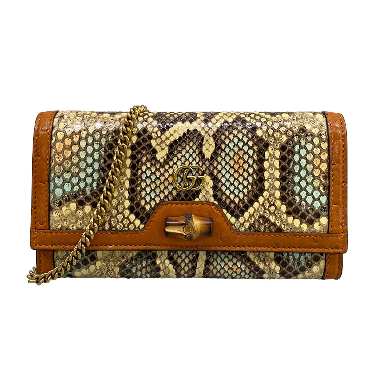 Gucci Wallet Bamboo Ivory Dark Brown Chain Strap Removable Shoulder Bag