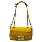 Fendi Shoulder Bag Baguette Chain Midi Dark Yellow Crossbody Leather
