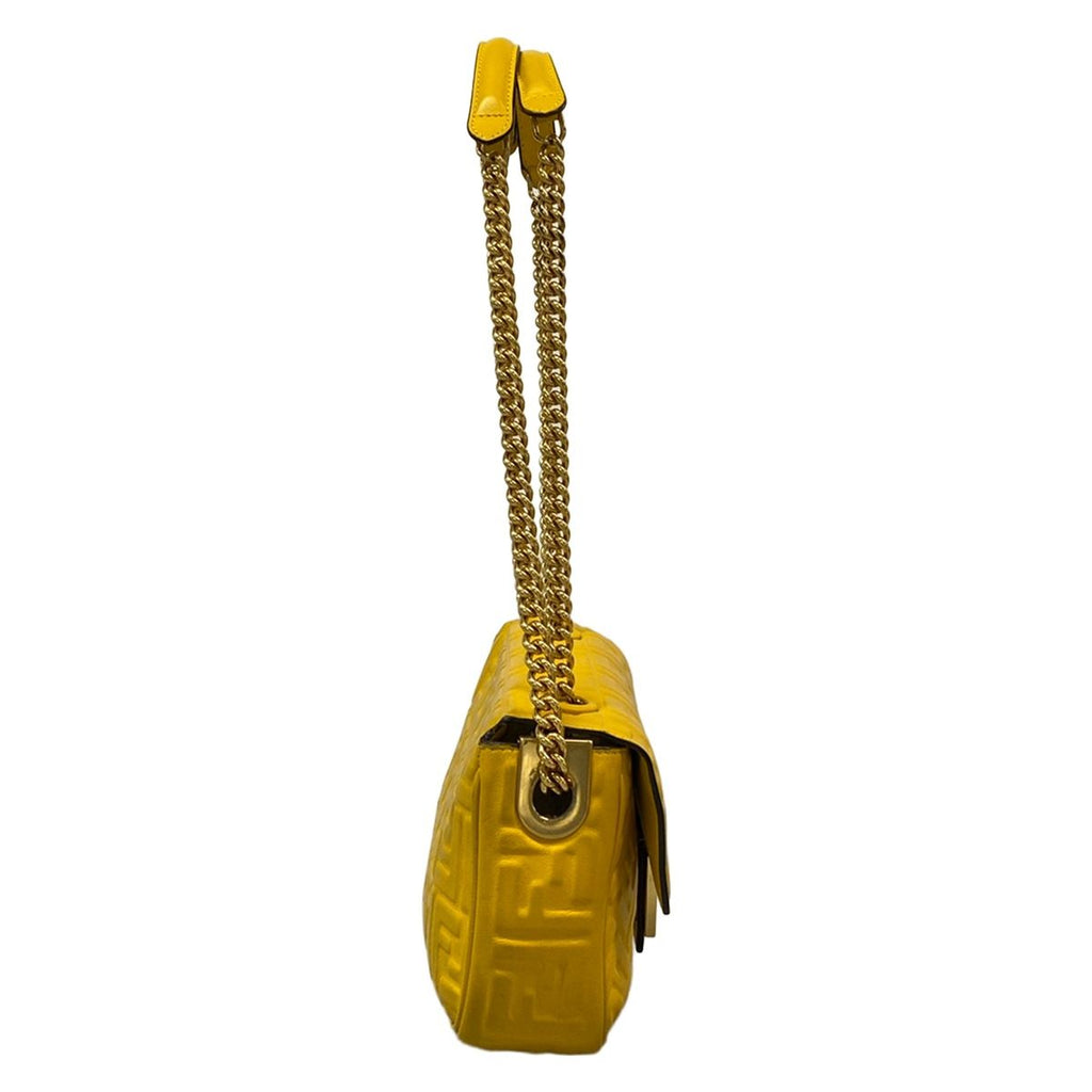 Fendi Shoulder Bag Baguette Chain Midi Dark Yellow Crossbody Leather — view 2