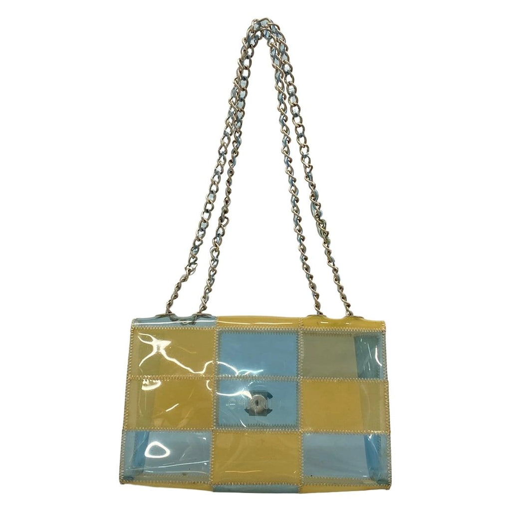 Chanel Shoulder Bag Choedge Coat Clear Beige Light Blue Chain Silver — view 3