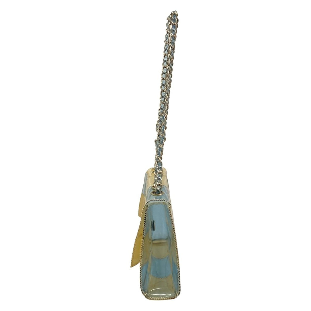 Chanel Shoulder Bag Choedge Coat Clear Beige Light Blue Chain Silver — view 4