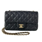 Chanel Shoulder Bag Mini Quilted Black Ball Chain Gold Metal Lambskin