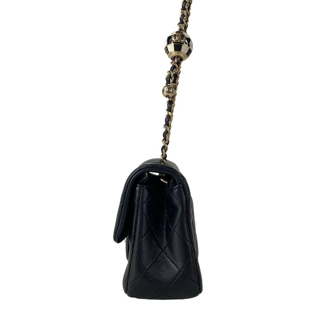Chanel Shoulder Bag Mini Quilted Black Ball Chain Gold Metal Lambskin — view 4