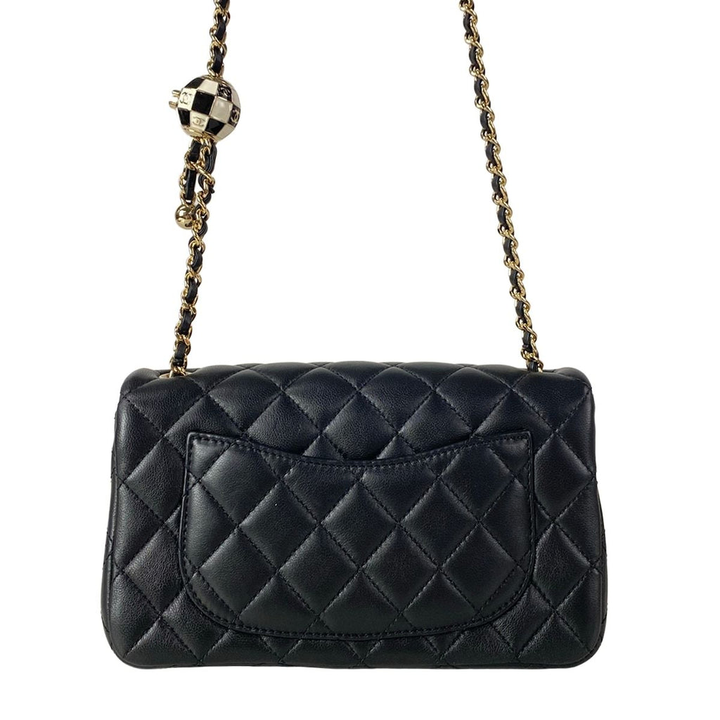 Chanel Shoulder Bag Mini Quilted Black Ball Chain Gold Metal Lambskin — view 3