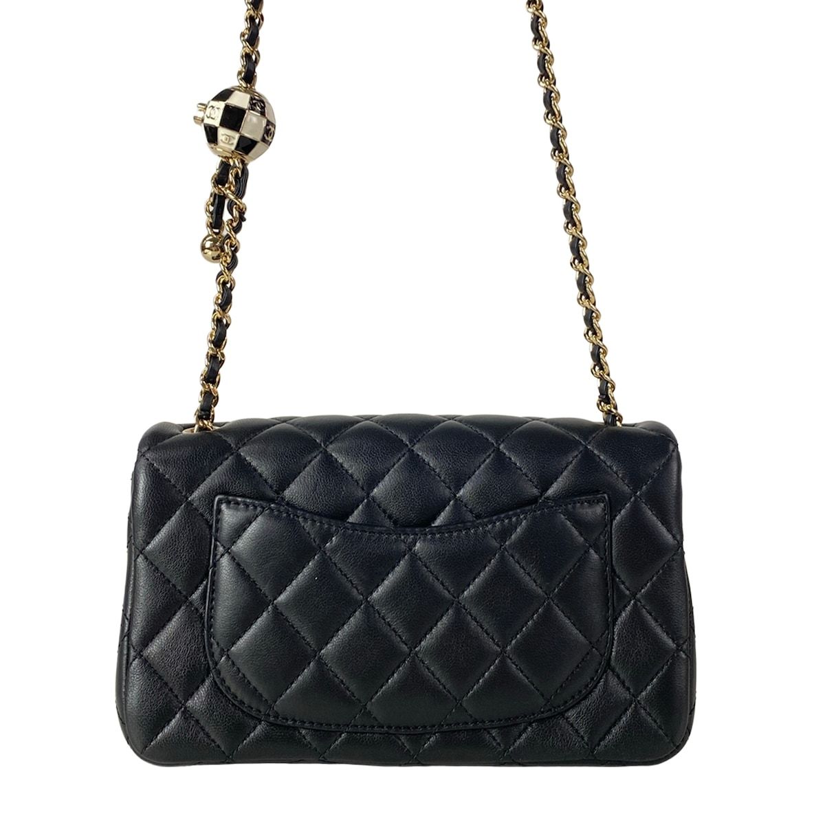 Chanel Shoulder Bag Mini Quilted Black Ball Chain Gold Metal Lambskin — view 3