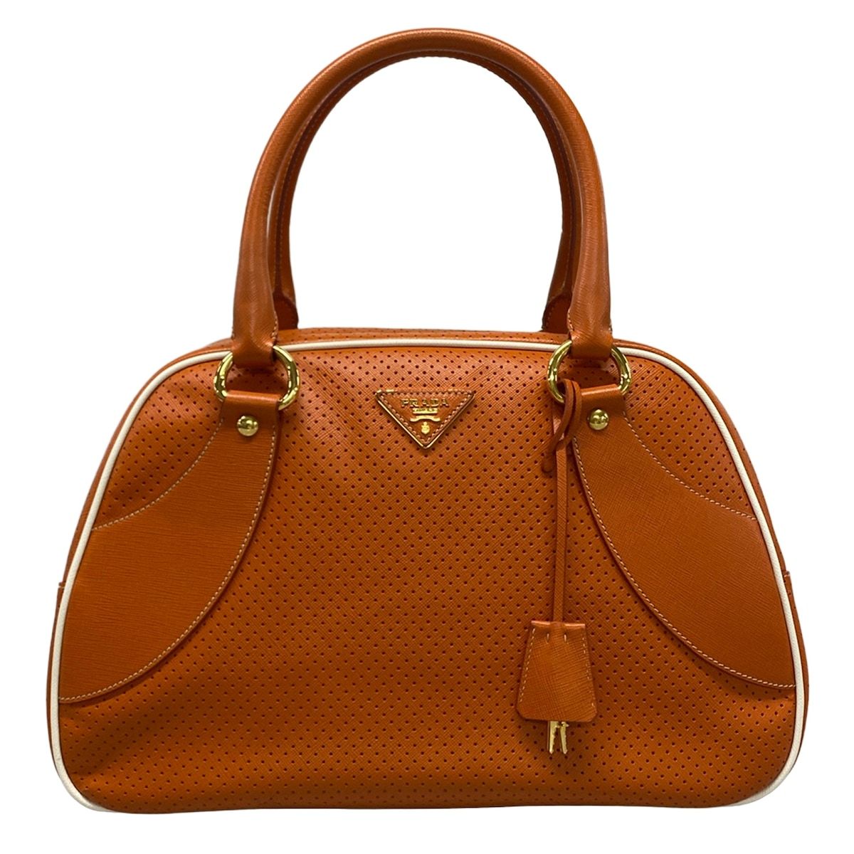 Prada Handbag Orange Perforated Leather