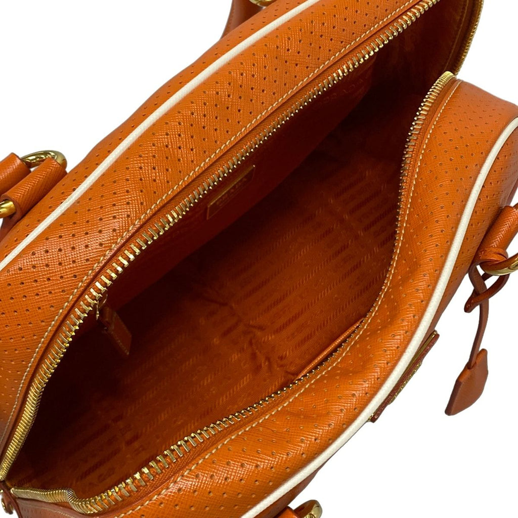 Prada Handbag Orange Perforated Leather — view 7