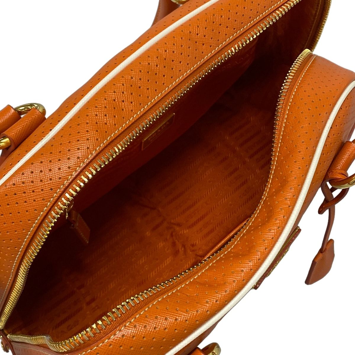 Prada Handbag Orange Perforated Leather — view 7