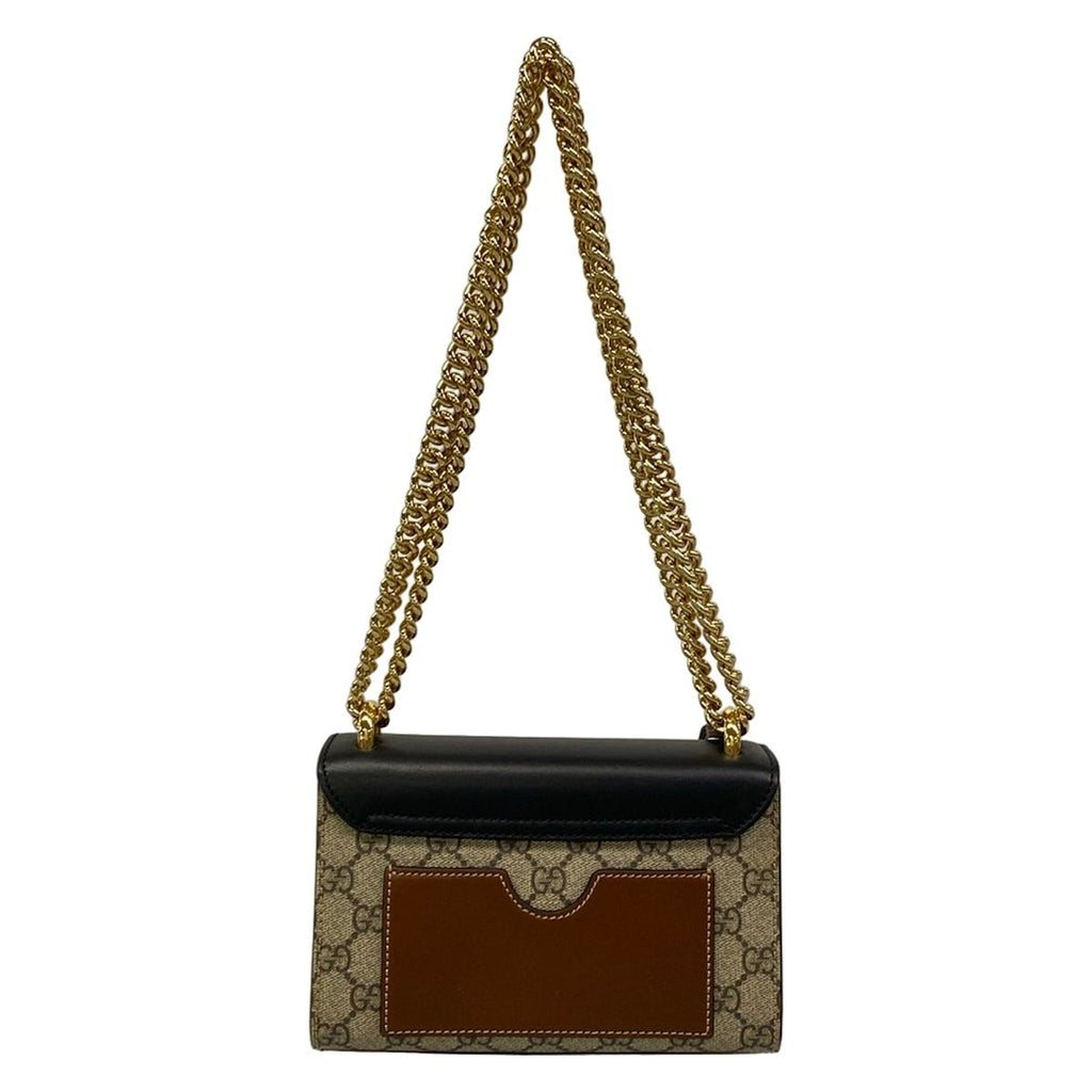 Gucci Shoulder Bag Padlock Small Tian Black Dark Brown Multi Chain Leather — view 3