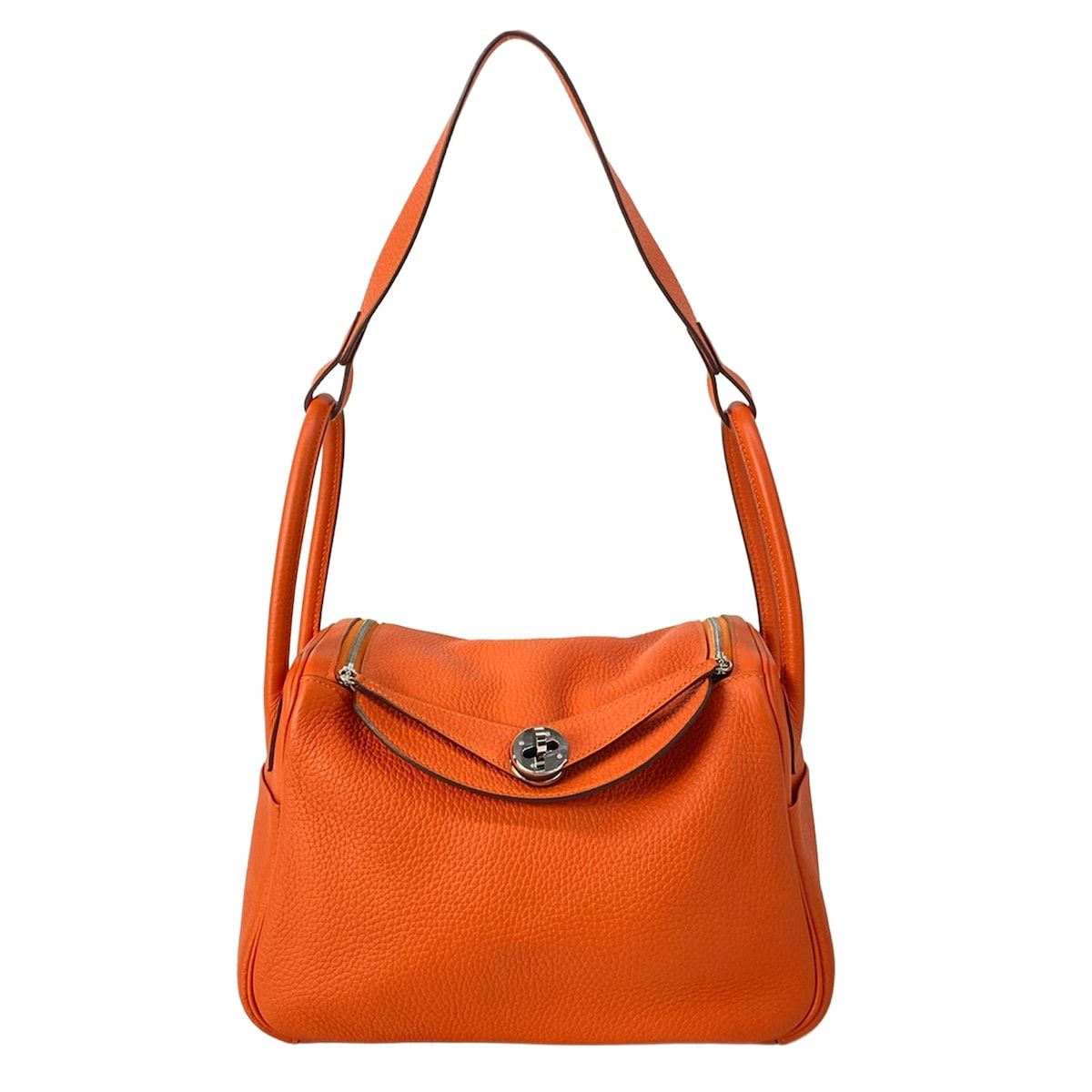 Hermes Handbag Lindy 26 Orange Silver