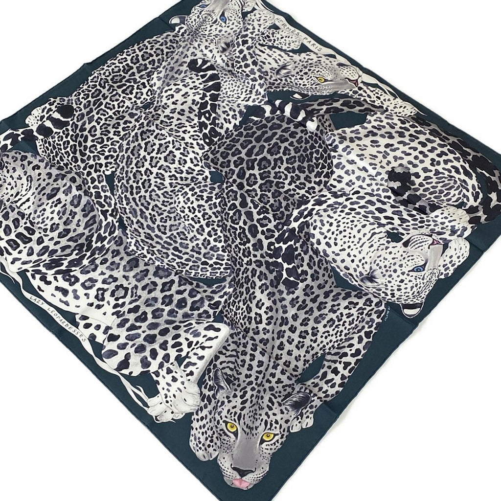 Hermes Scarf Carre 90 Black Lazy Leopar Desses Leopard Print