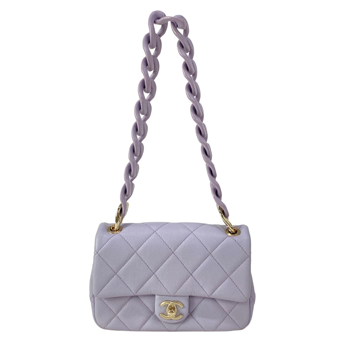 Chanel Shoulder Bag Mini Quilted Purple Metal Big Chain