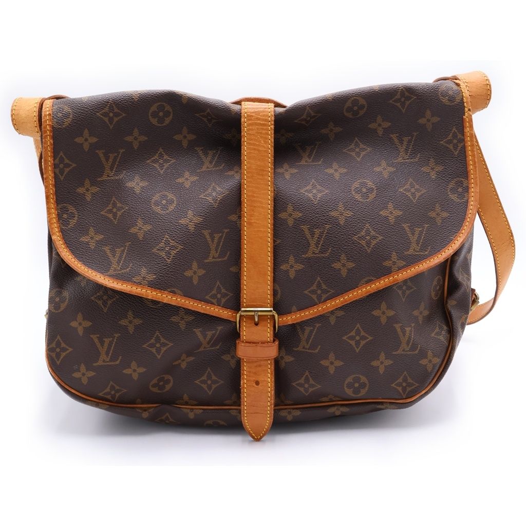 Louis Vuitton Monogram Saumur 35 Shoulder Bag Brown Leather Gold