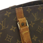 Louis Vuitton Monogram Sac Shopping Tote Handbag Brown Leather Gold — view 8