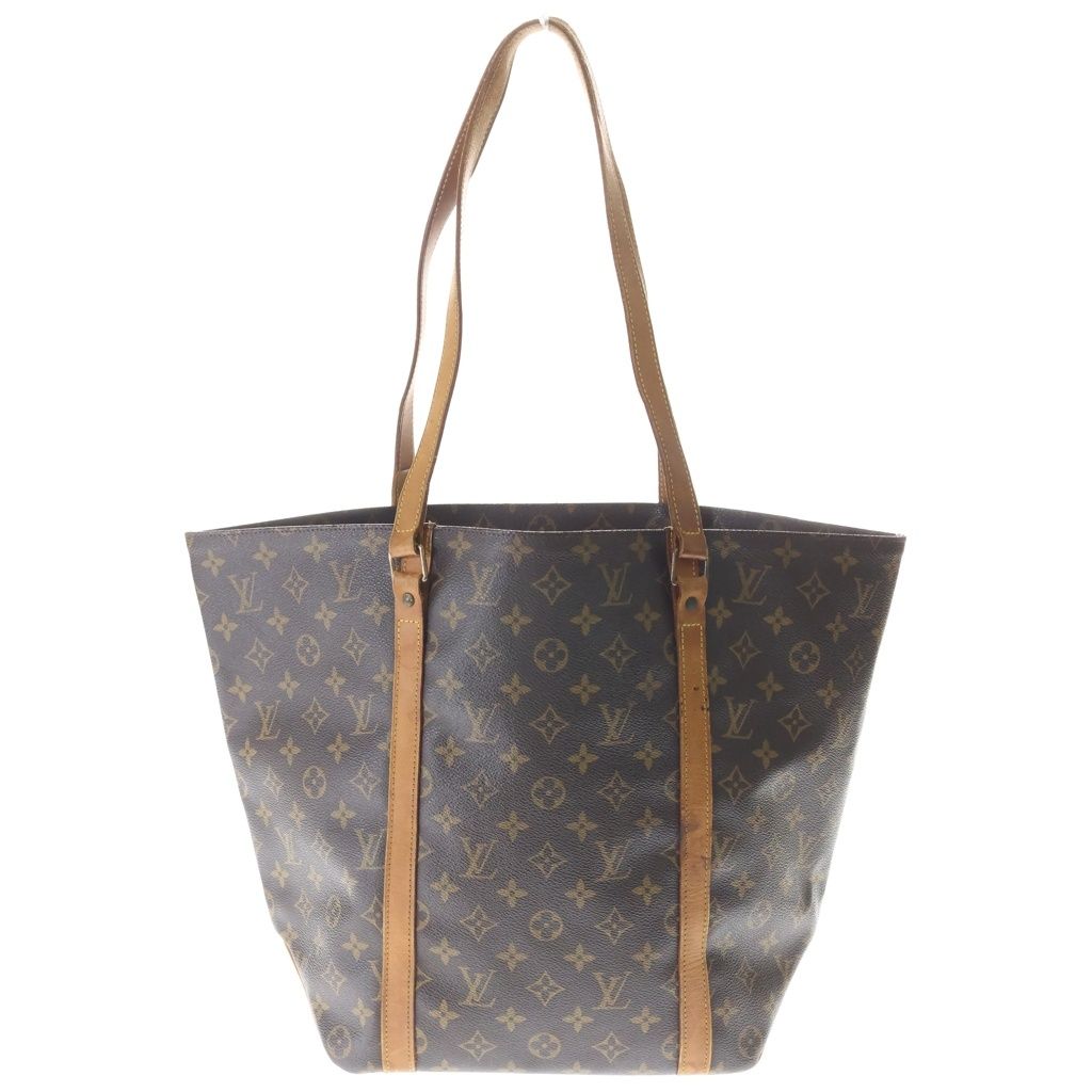 Louis Vuitton Monogram Sac Shopping Tote Handbag Brown Leather Gold