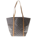 Louis Vuitton Monogram Sac Shopping Tote Handbag Brown Leather Gold