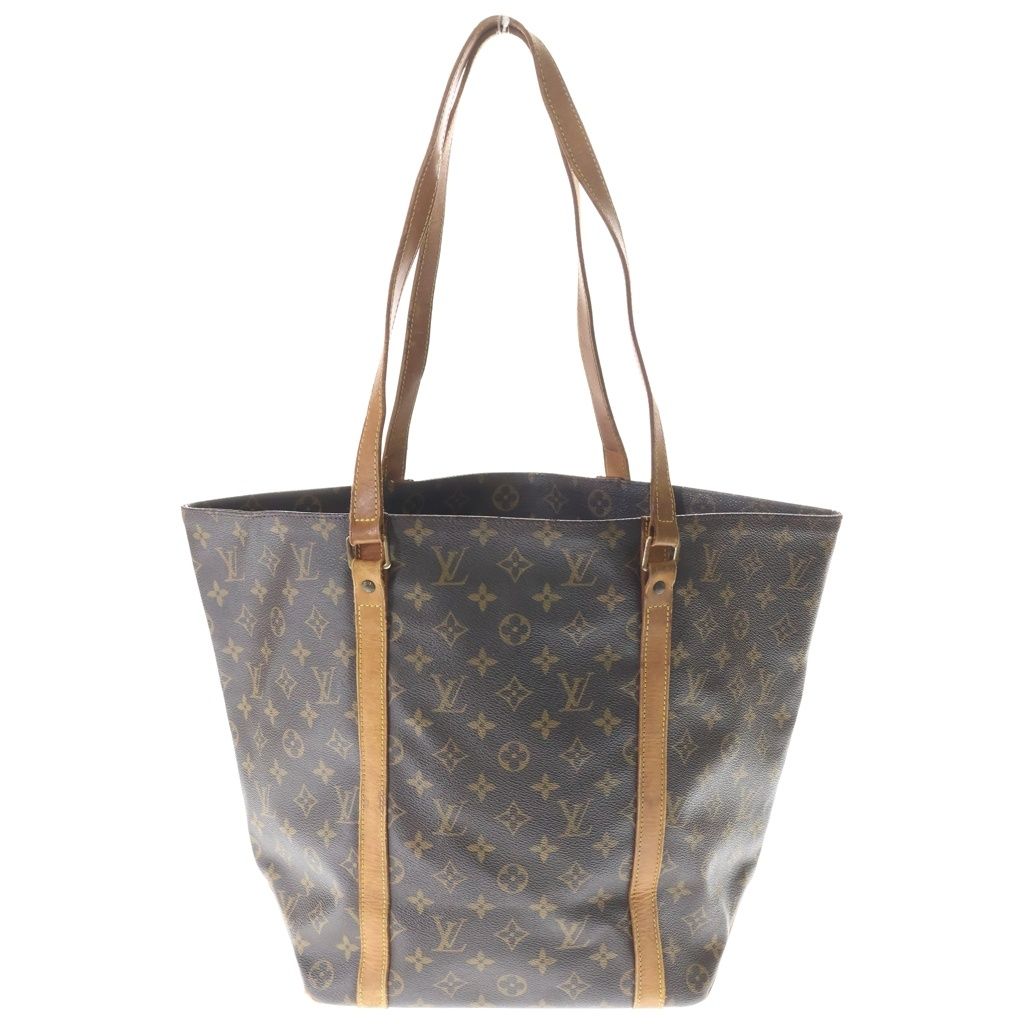 Louis Vuitton Monogram Sac Shopping Tote Handbag Brown Leather Gold — view 2