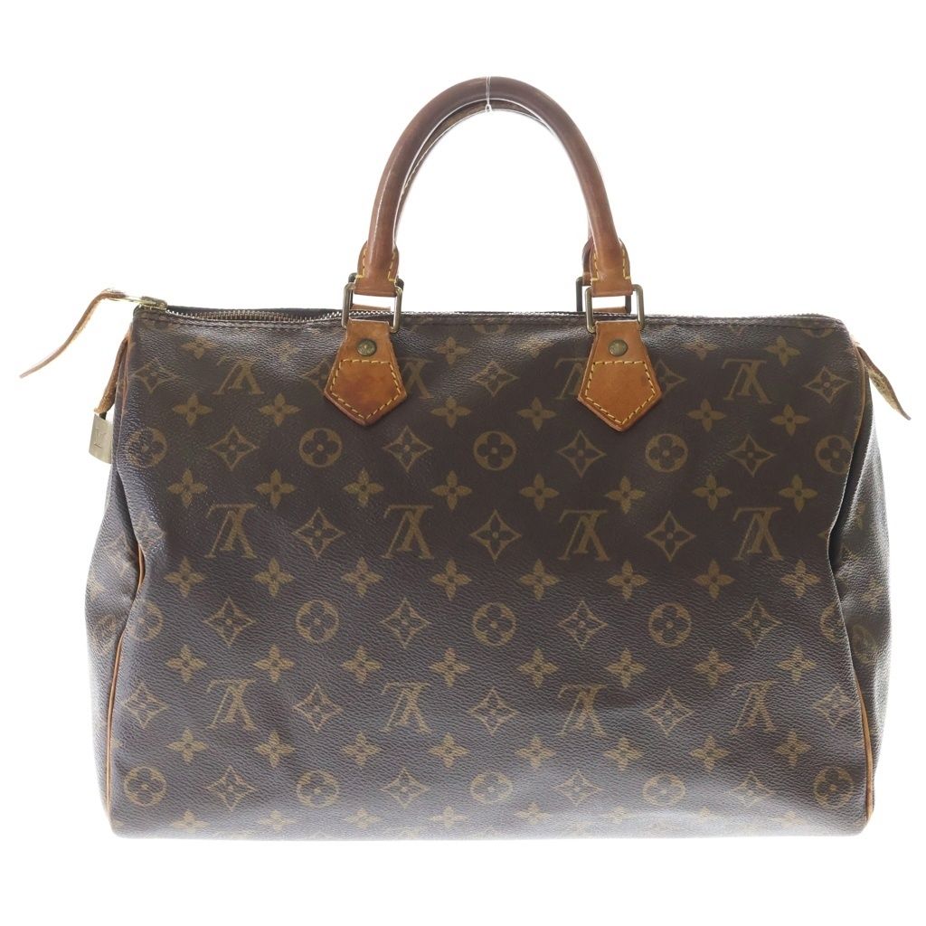 Louis Vuitton Monogram Speedy 35 Handbag Boston Bag Brown Leather Gold — view 2