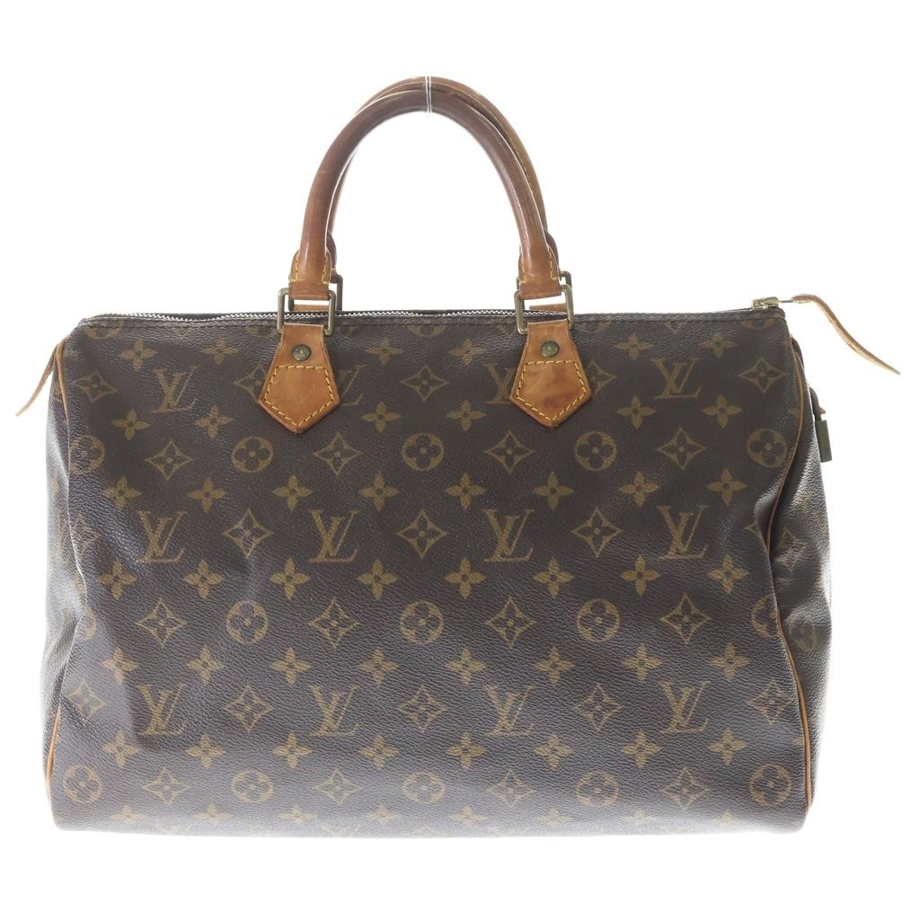 Louis Vuitton Monogram Speedy 35 Handbag Boston Bag Brown Leather Gold