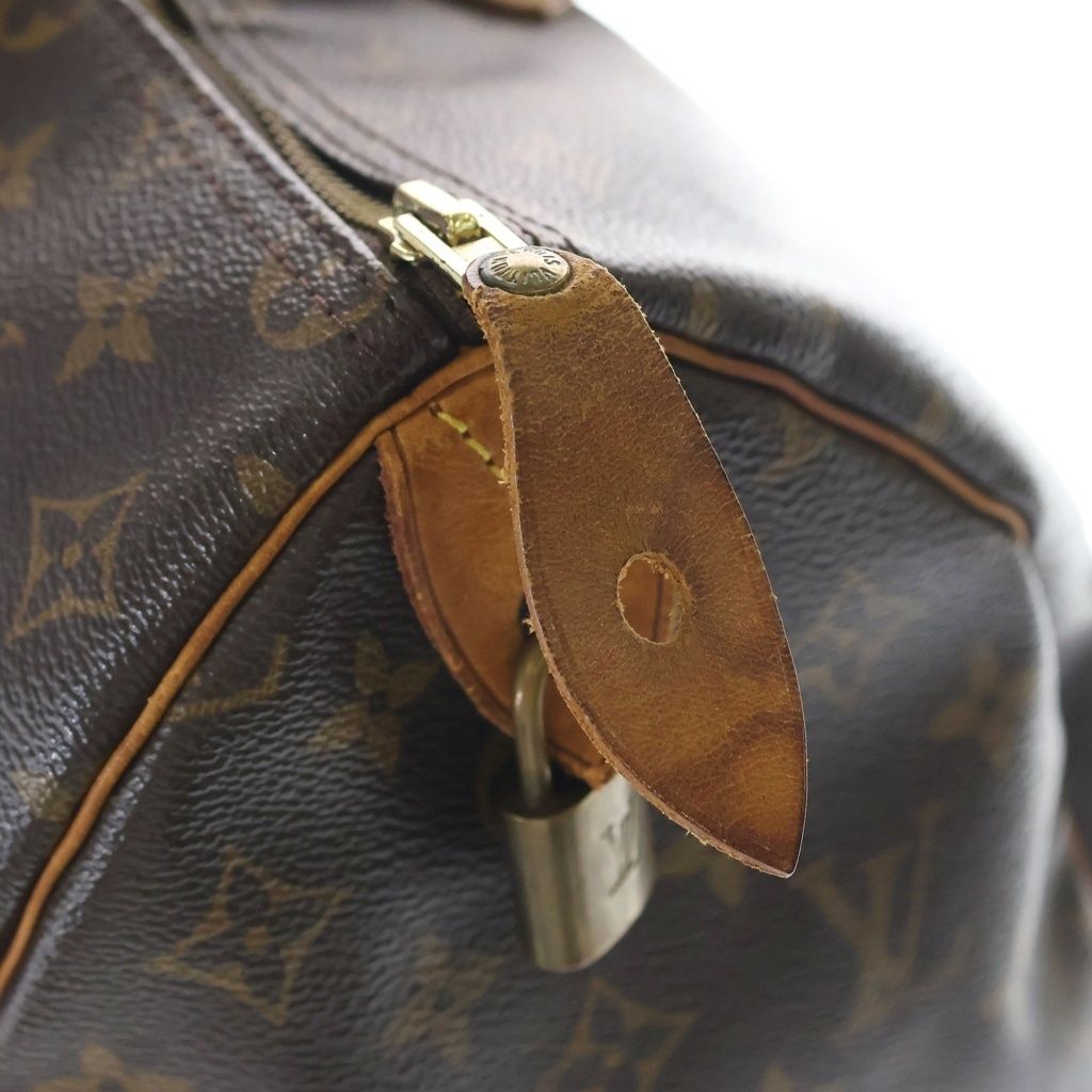 Louis Vuitton Monogram Speedy 35 Handbag Boston Bag Brown Leather Gold — view 8