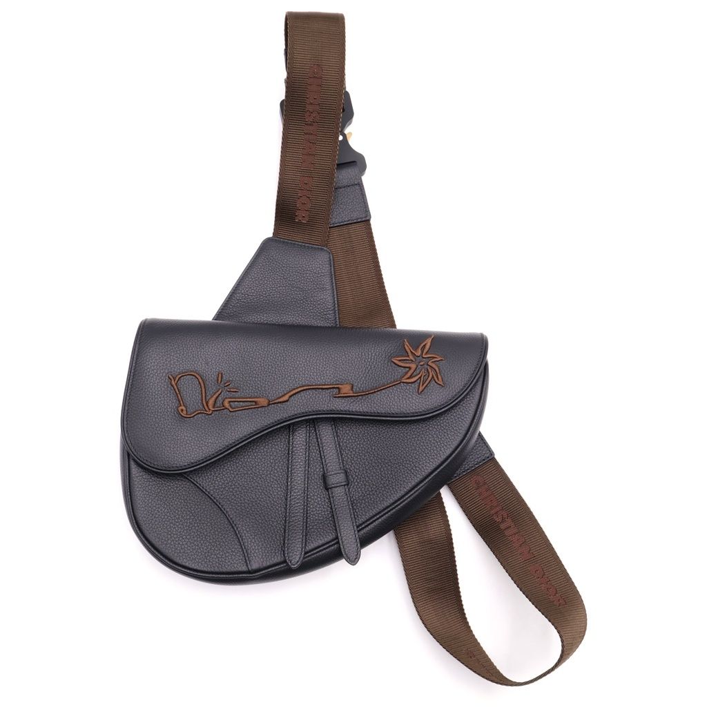 Dior Jack Cactus All Leather Saddle Bag Black Brown